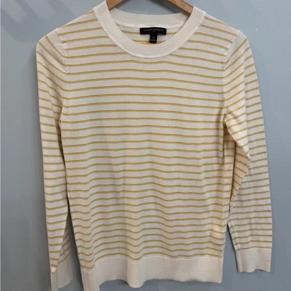 Banana Republic Factory Striped Sweater in Cream and Gold - Picture 1 of 5
